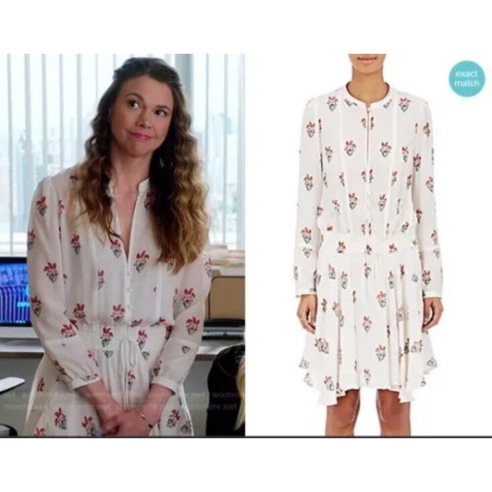 A.L.C Dasha Print Silk White Floral Mini Dress size 0 Summer Spring Comfy